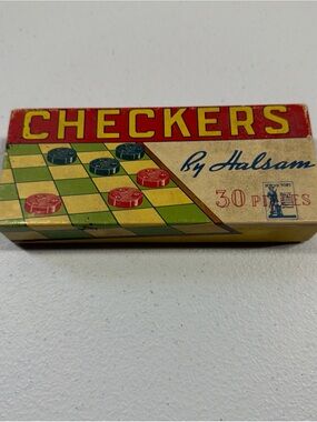 VTG CROWN Checkers 30 Pieces By Halsam Box White & Black Crowns